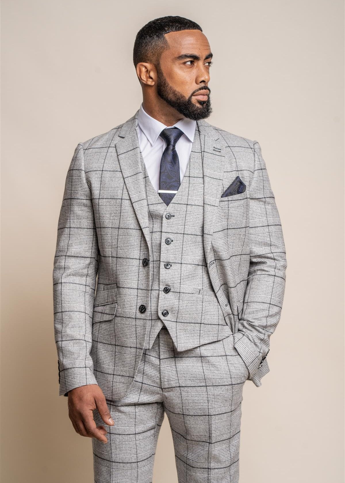 CAVANI GHOST GREY CHECK 3-PIECE SUIT