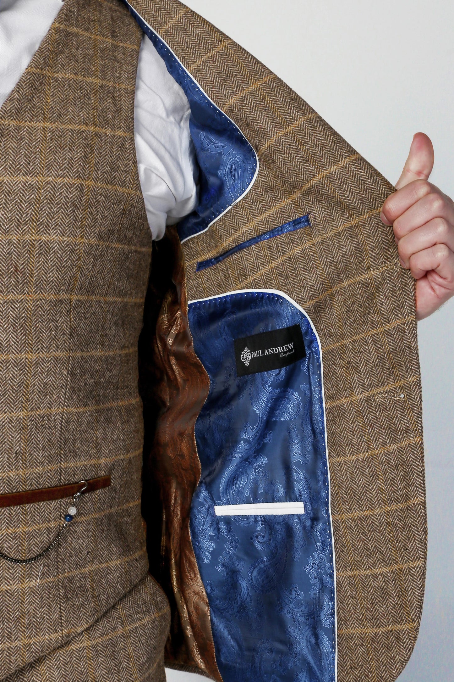 PAUL ANDREW HARRIS BROWN TWEED 3-PIECE SUIT