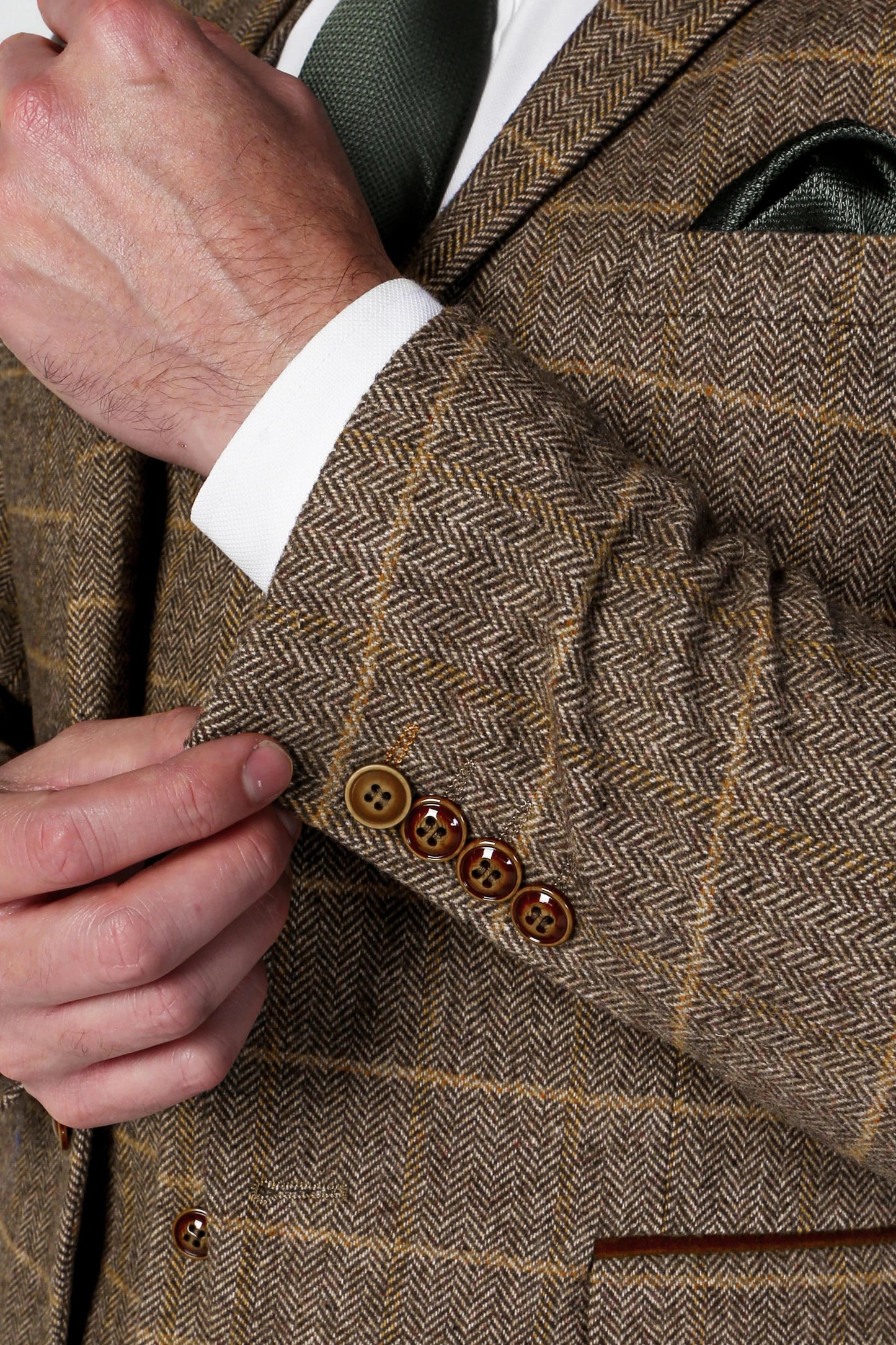 PAUL ANDREW HARRIS BROWN TWEED 3-PIECE SUIT