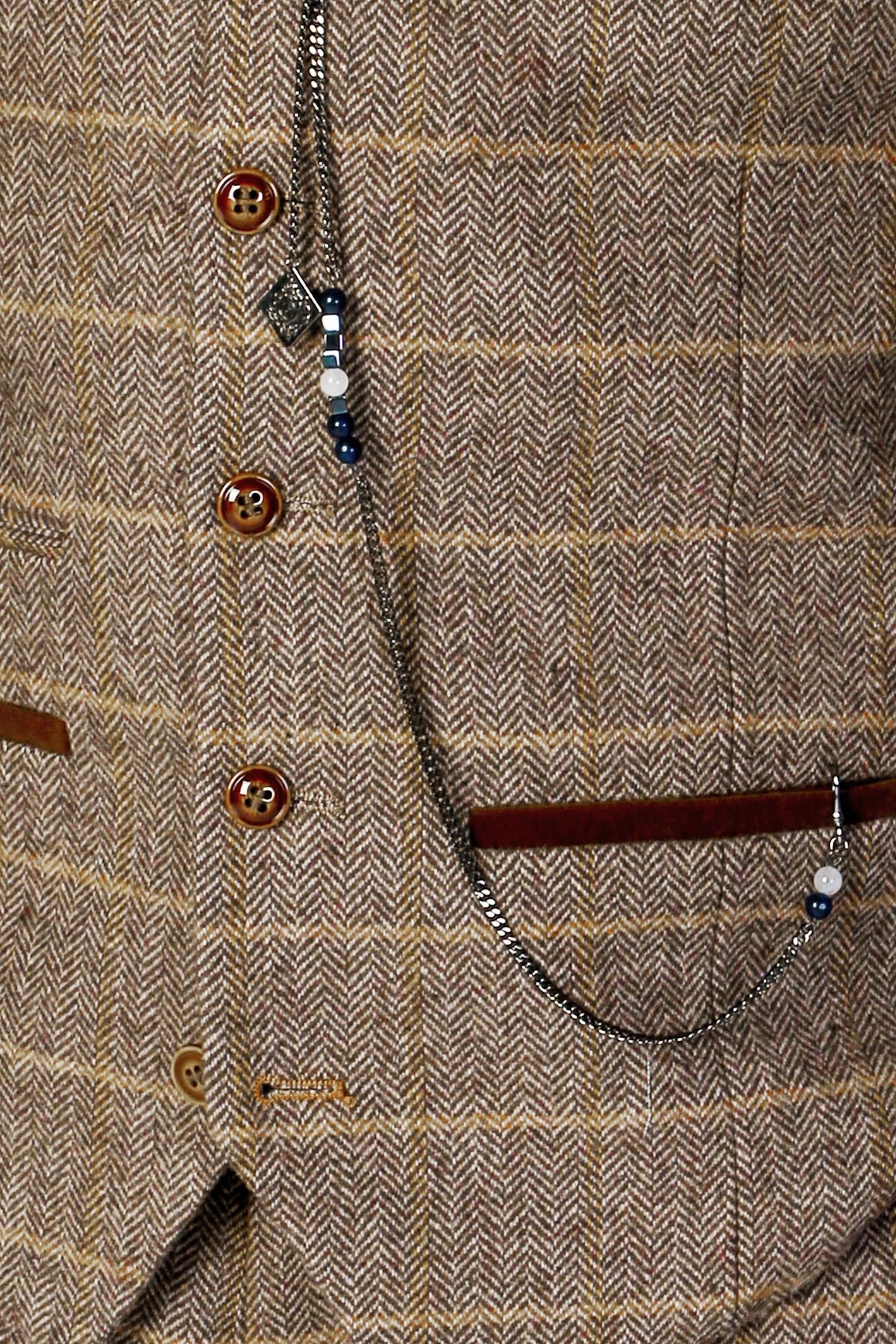 PAUL ANDREW HARRIS BROWN TWEED 3-PIECE SUIT