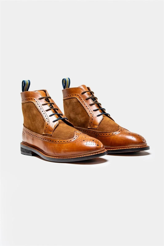 Cavani Bosworth Tan Leather Brogue Boots