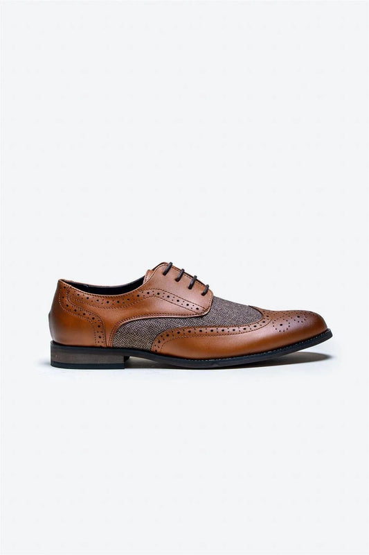 Cavani Oliver Tan Brogue Shoes, dress shoes on a white background