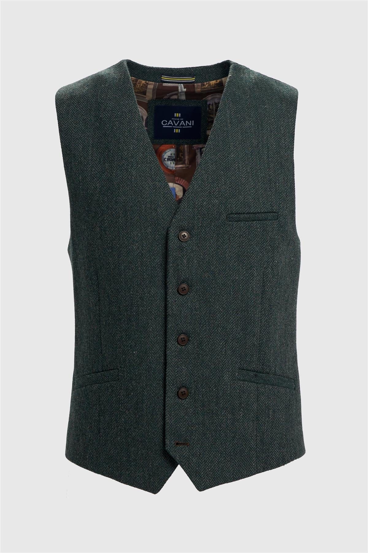 Cavani Thomas Lush Olive Tweed Waistcoat