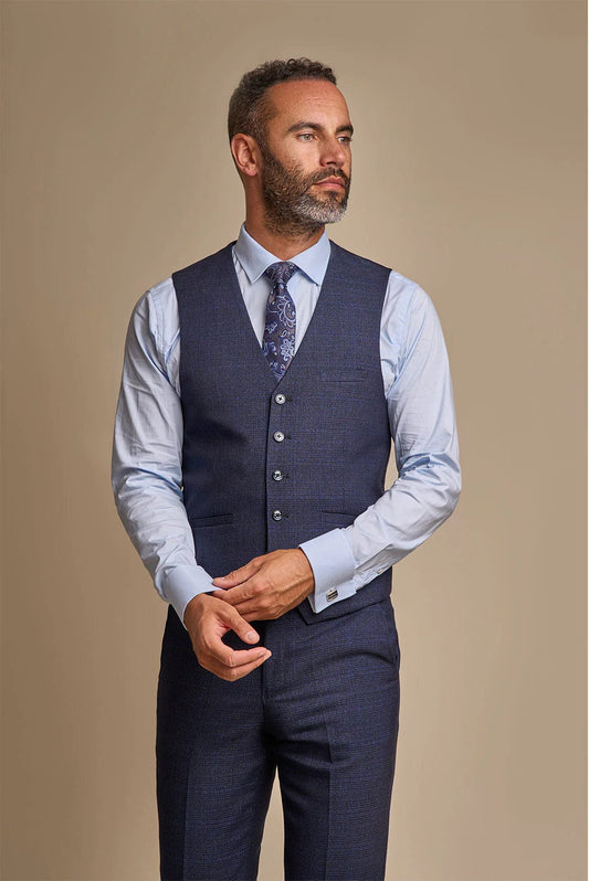 Cavani Caridi Navy Check Waistcoat