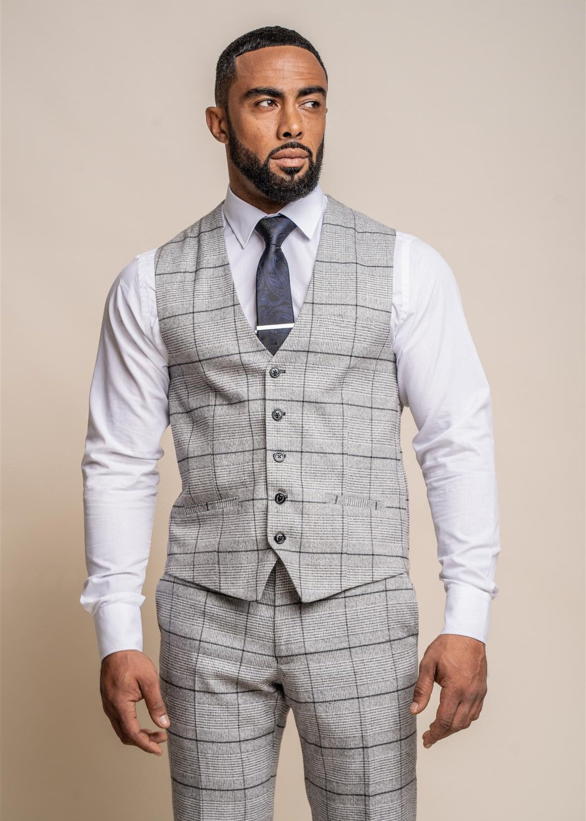 CAVANI GHOST GREY CHECK 3-PIECE SUIT