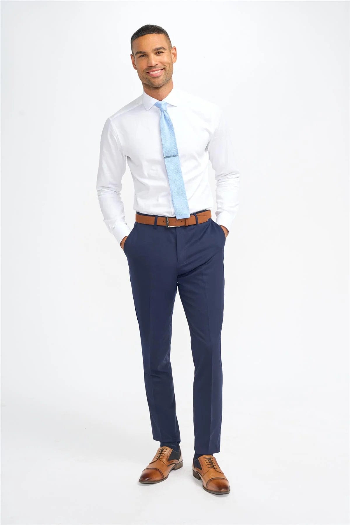 CAVANI JAMES NAVY SUPER 130s WOOL SLIM TROUSERS