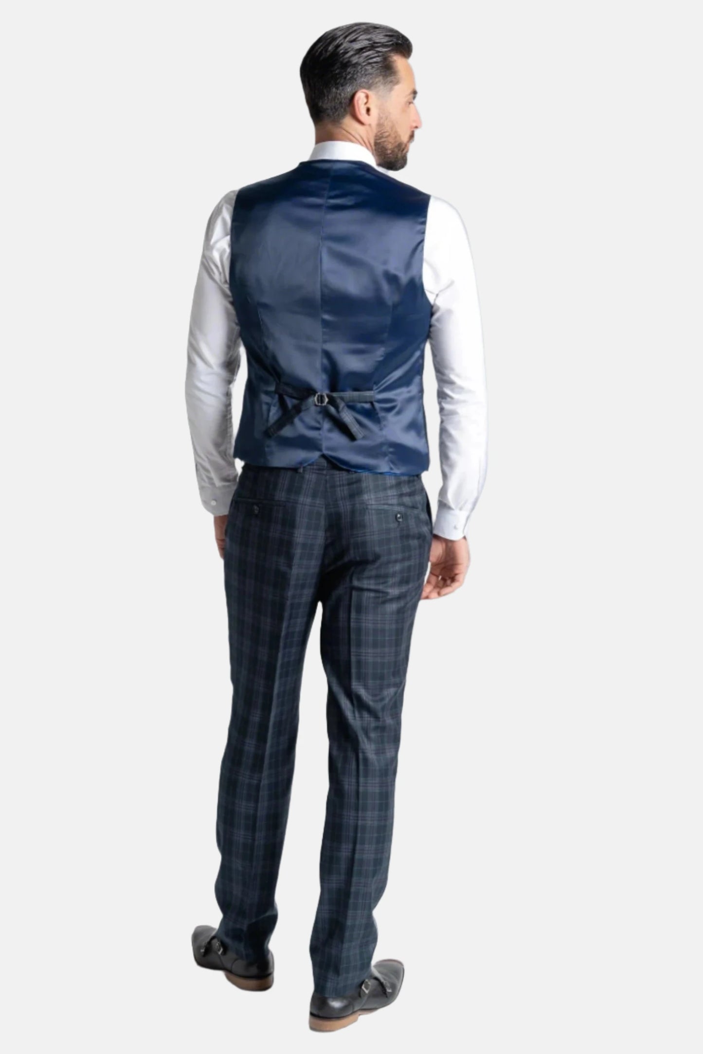 V2 CLASSIC CHARLES NAVY BLUE CHECK 3-PIECE SUIT