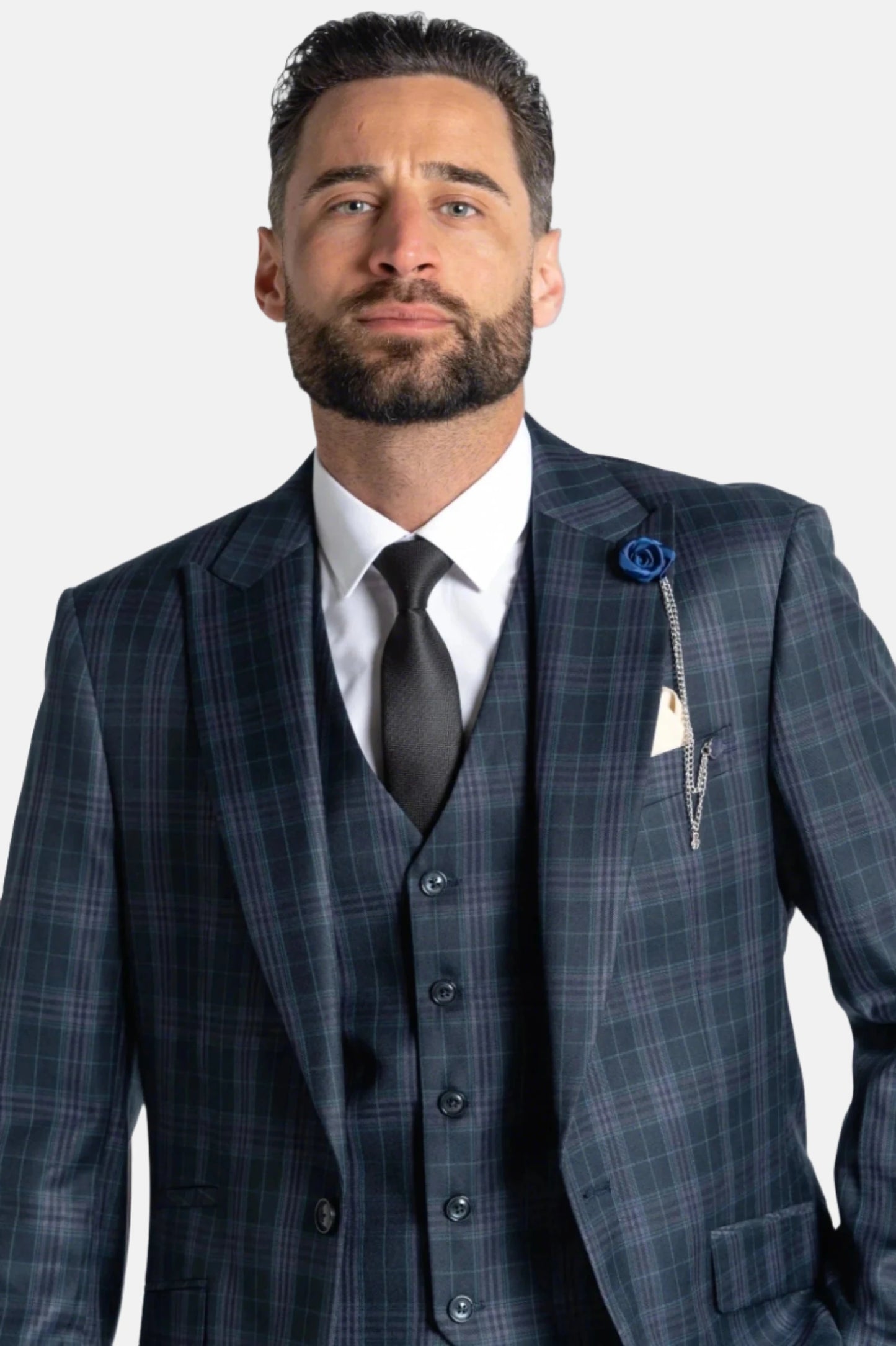 V2 CLASSIC CHARLES NAVY BLUE CHECK 3-PIECE SUIT