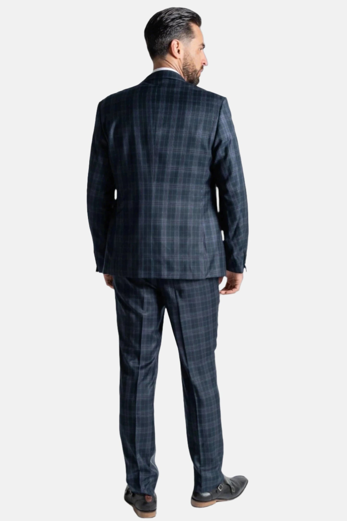 V2 CLASSIC CHARLES NAVY BLUE CHECK 3-PIECE SUIT