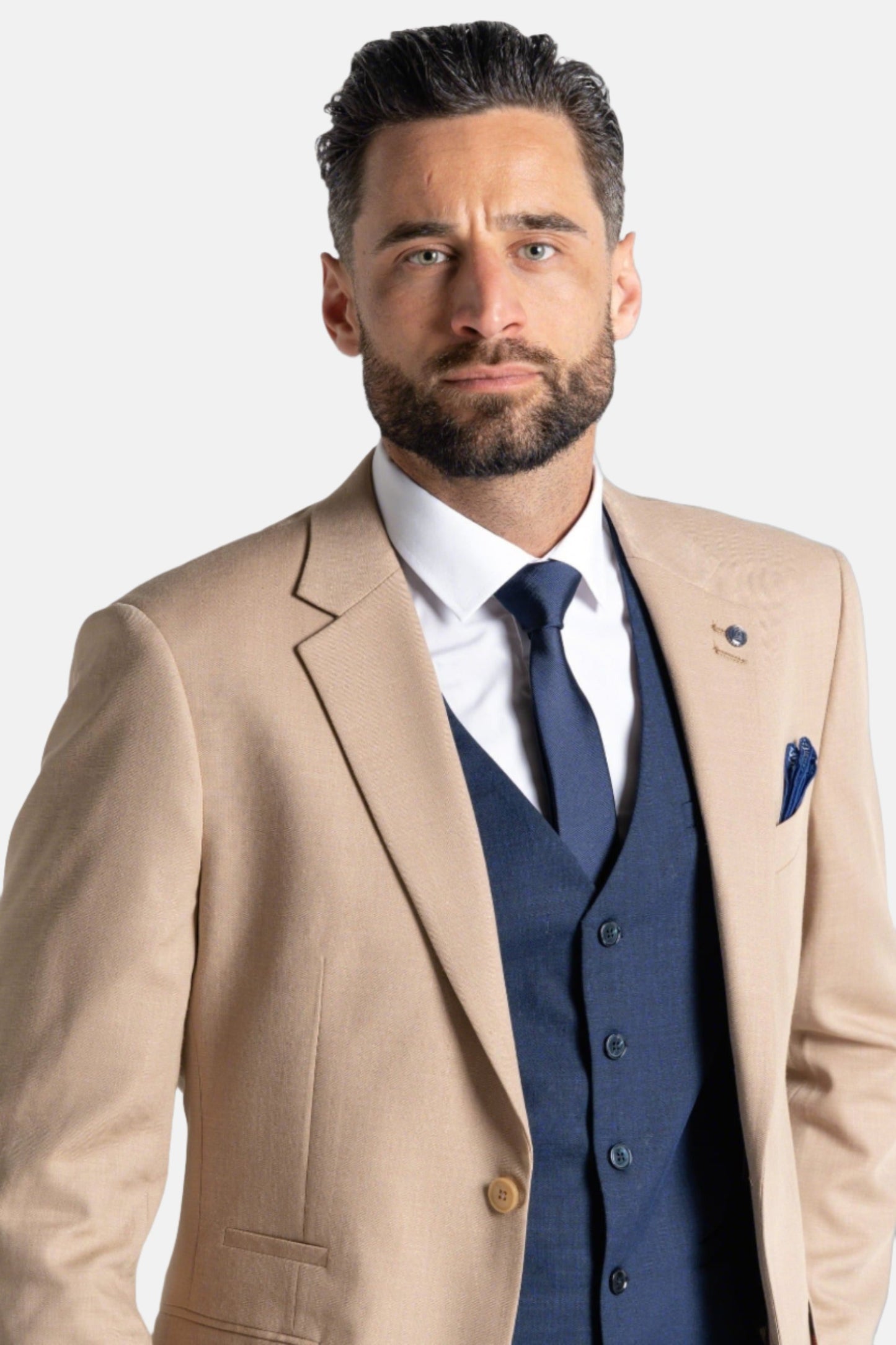 V2 CLASSIC CHARLIE CREAM WITH NAVY WAISTCOAT 3-PIECE SUIT