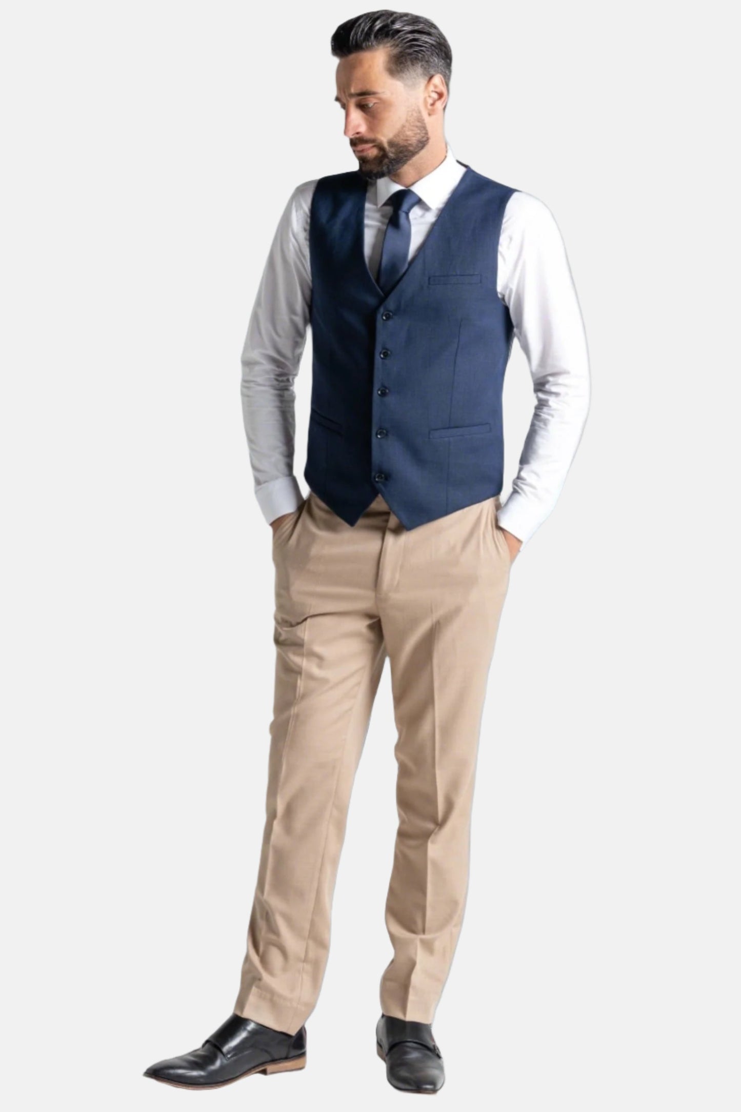 V2 CLASSIC CHARLIE CREAM WITH NAVY WAISTCOAT 3-PIECE SUIT