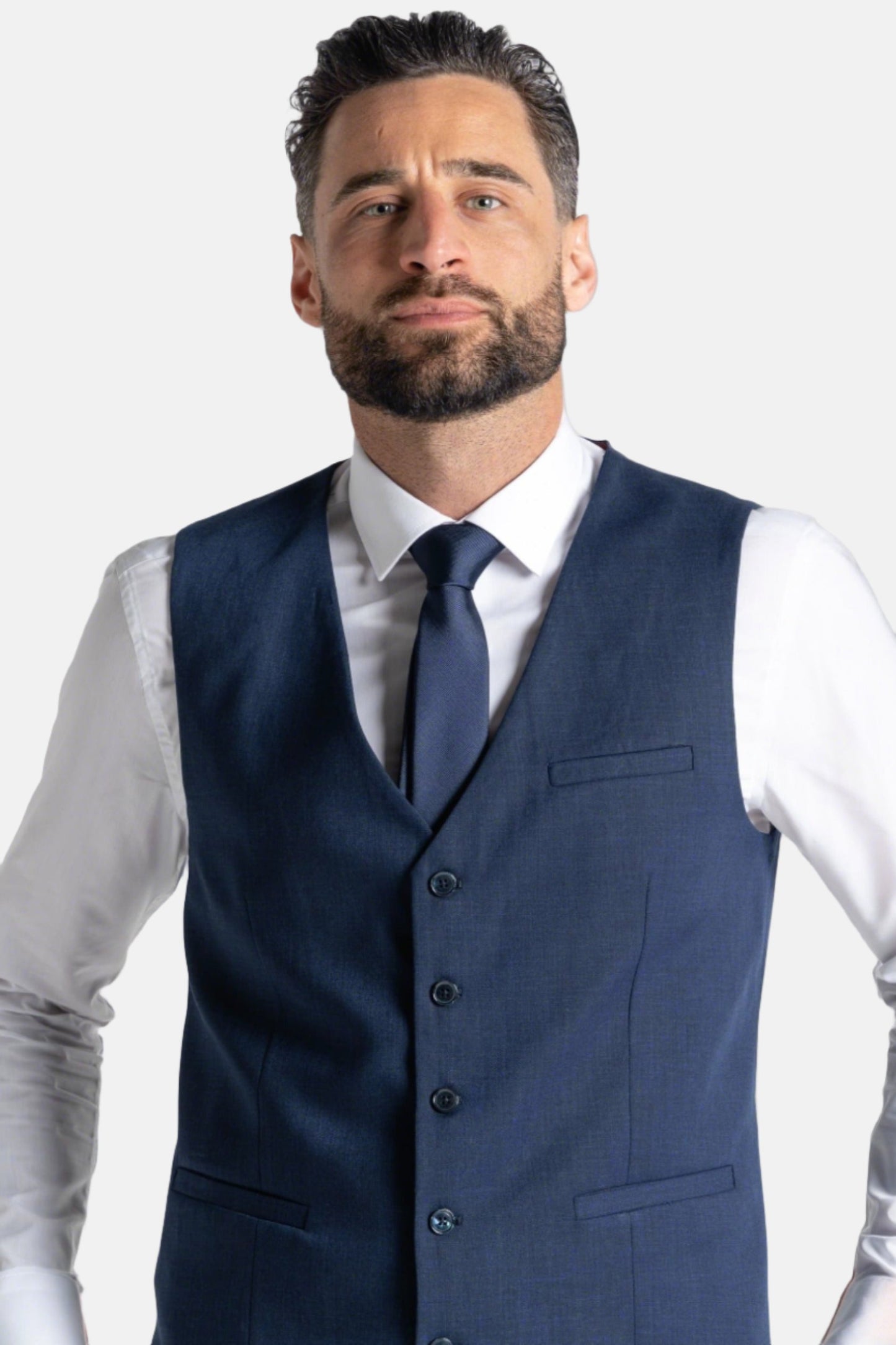 V2 CLASSIC CHARLIE CREAM WITH NAVY WAISTCOAT 3-PIECE SUIT