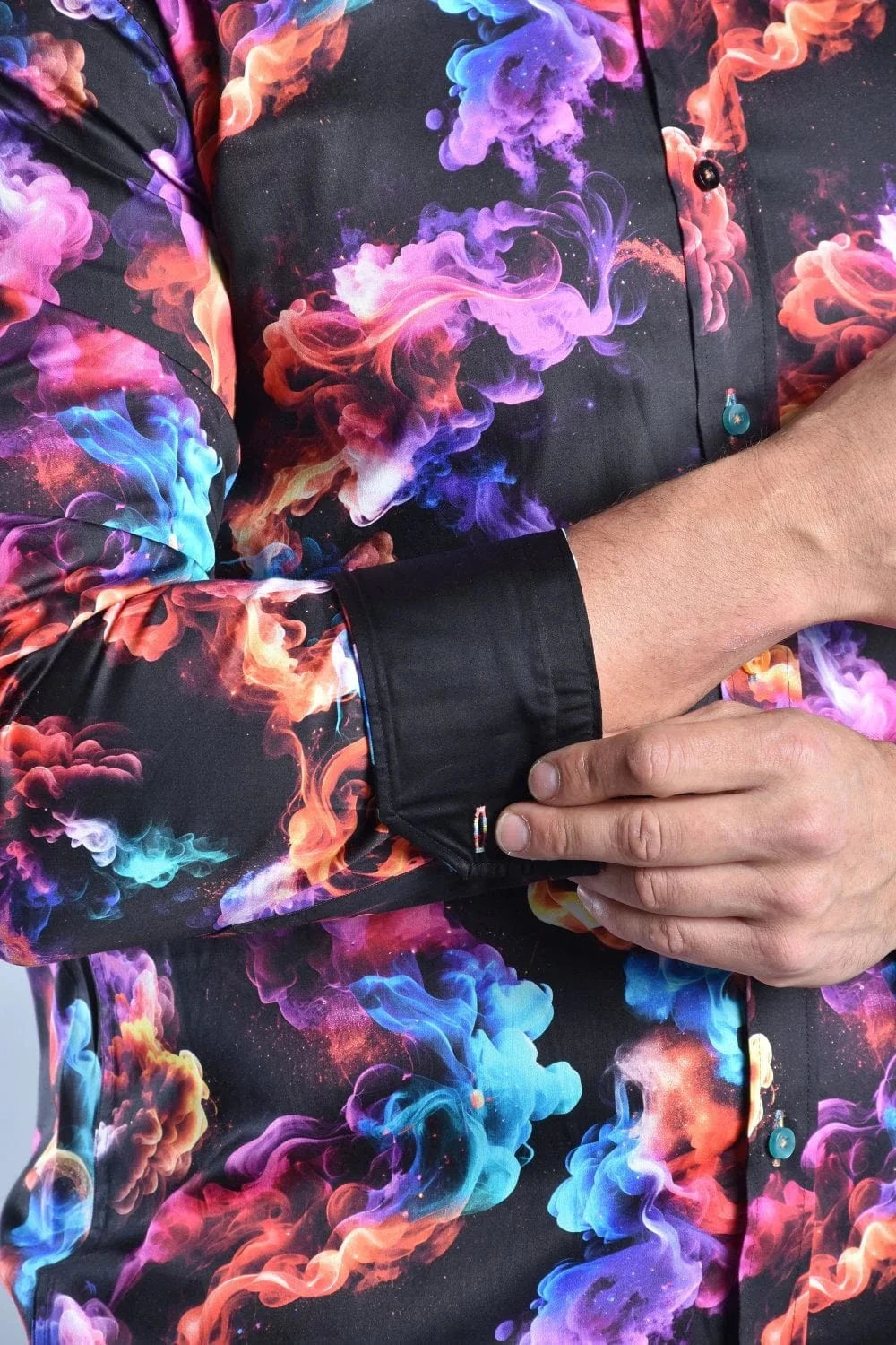 CLAUDIO LUGLI MENS SMOKE MULTICOLOURED PRINT SHIRT
