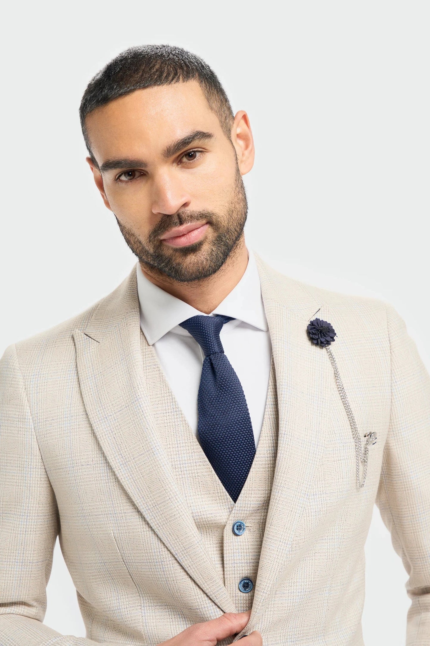 Cavani Caridi Beige Check 3-Piece Suit