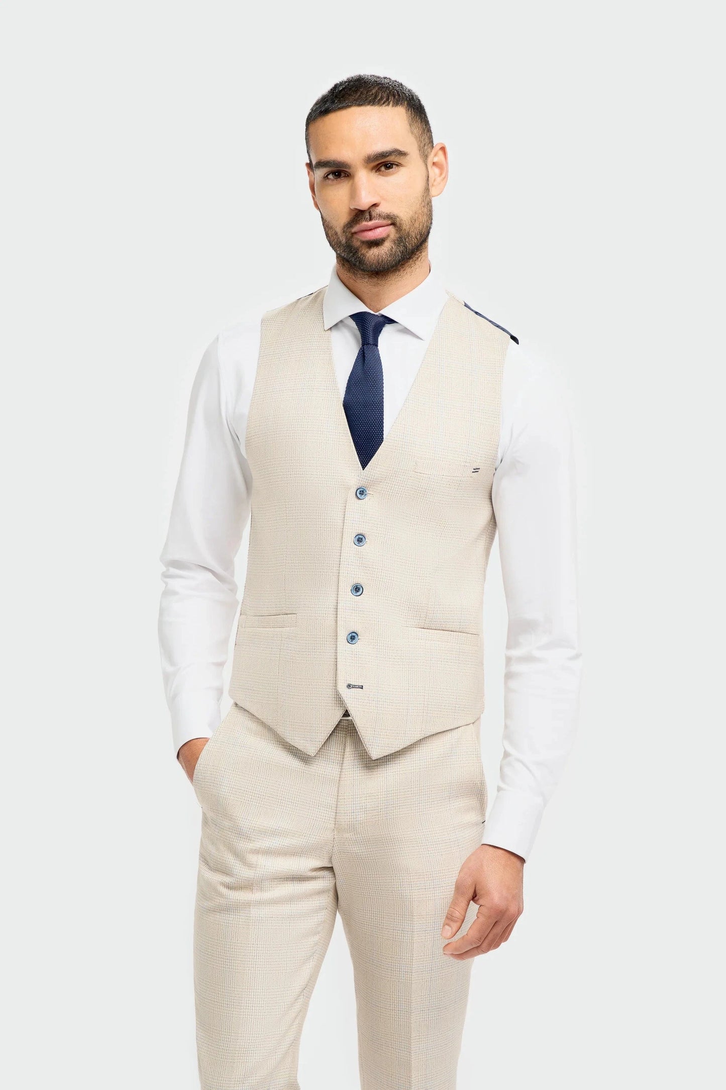 Cavani Caridi Beige Check 3-Piece Suit