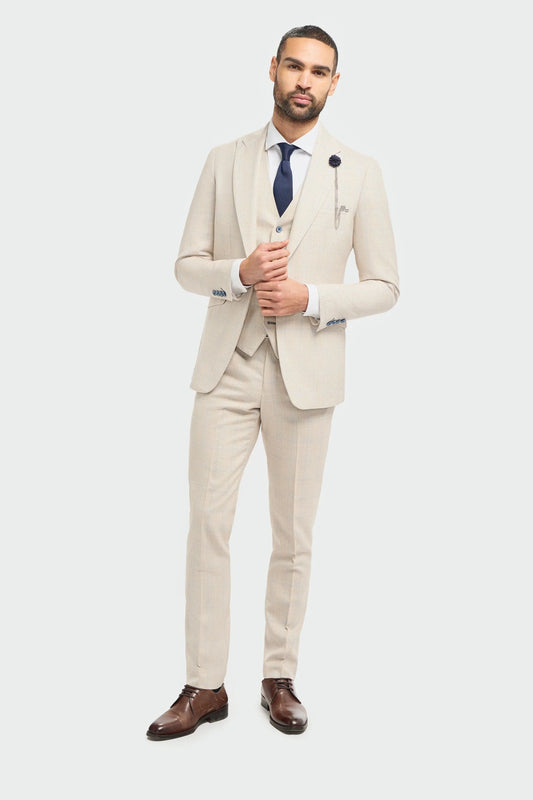 Cavani Caridi Beige Check 3-Piece Suit