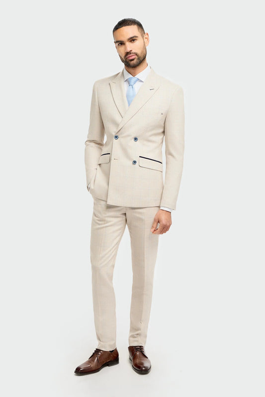 Cavani Caridi Beige Double-Breasted 2-Piece Suit