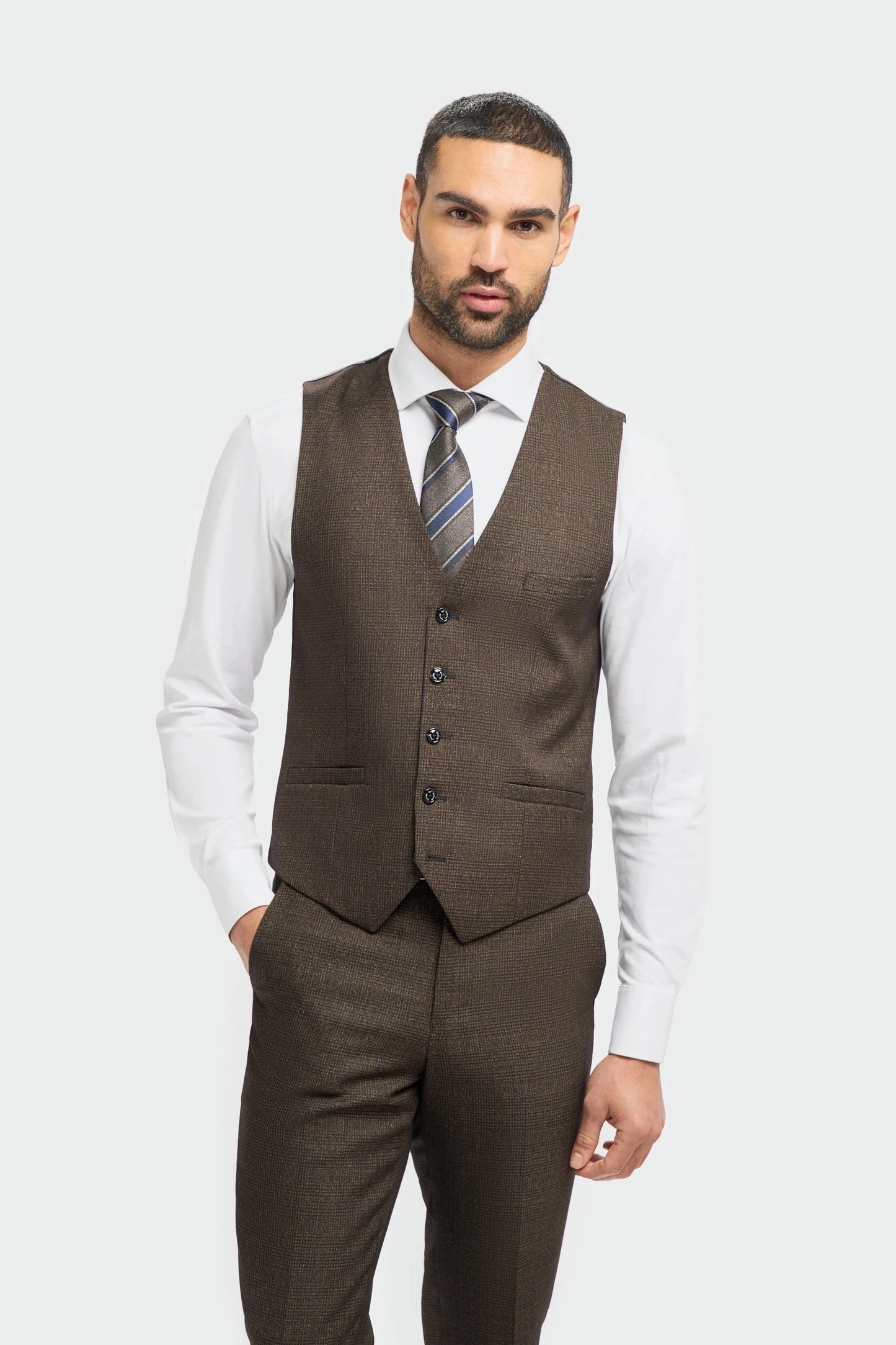 Cavani Caridi Brown Check 3-Piece Suit
