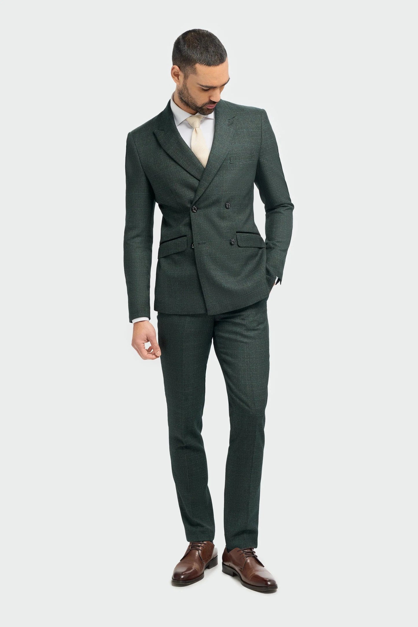 Cavani Caridi Olive Double-Breasted 2-Piece Suit