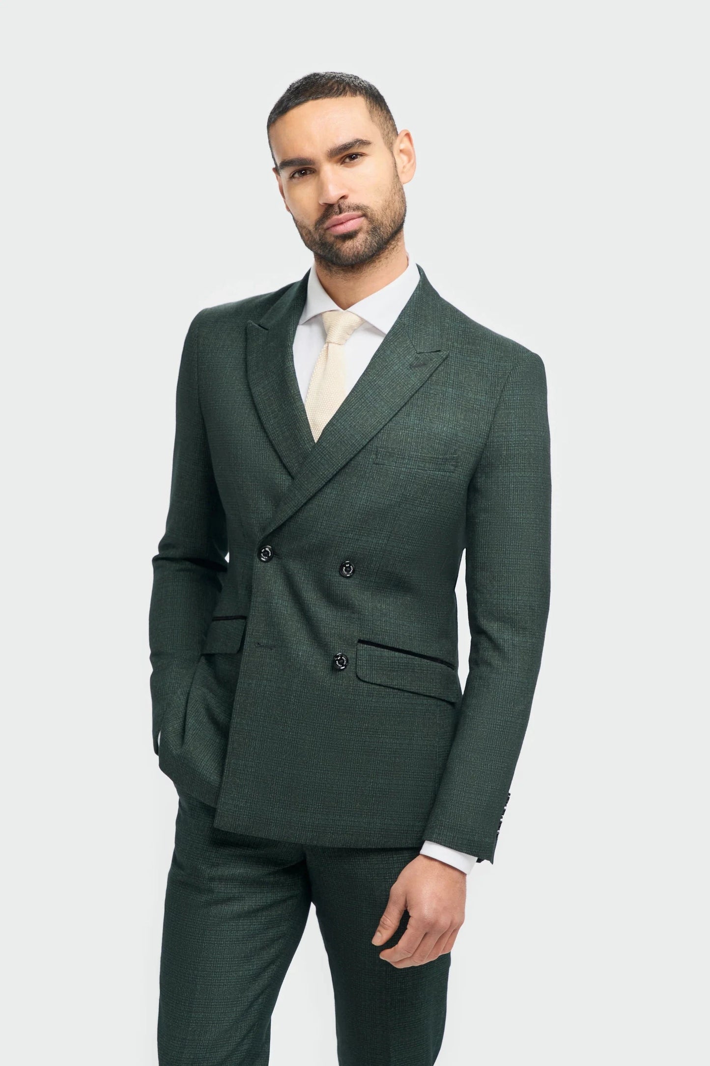 Cavani Caridi Olive Double-Breasted 2-Piece Suit