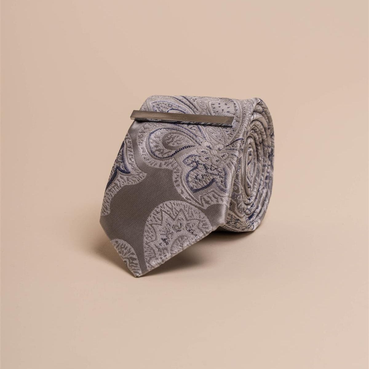 Cavani Dark Grey Paisley Tie Set