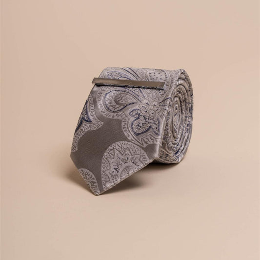 Cavani Dark Grey Paisley Tie Set