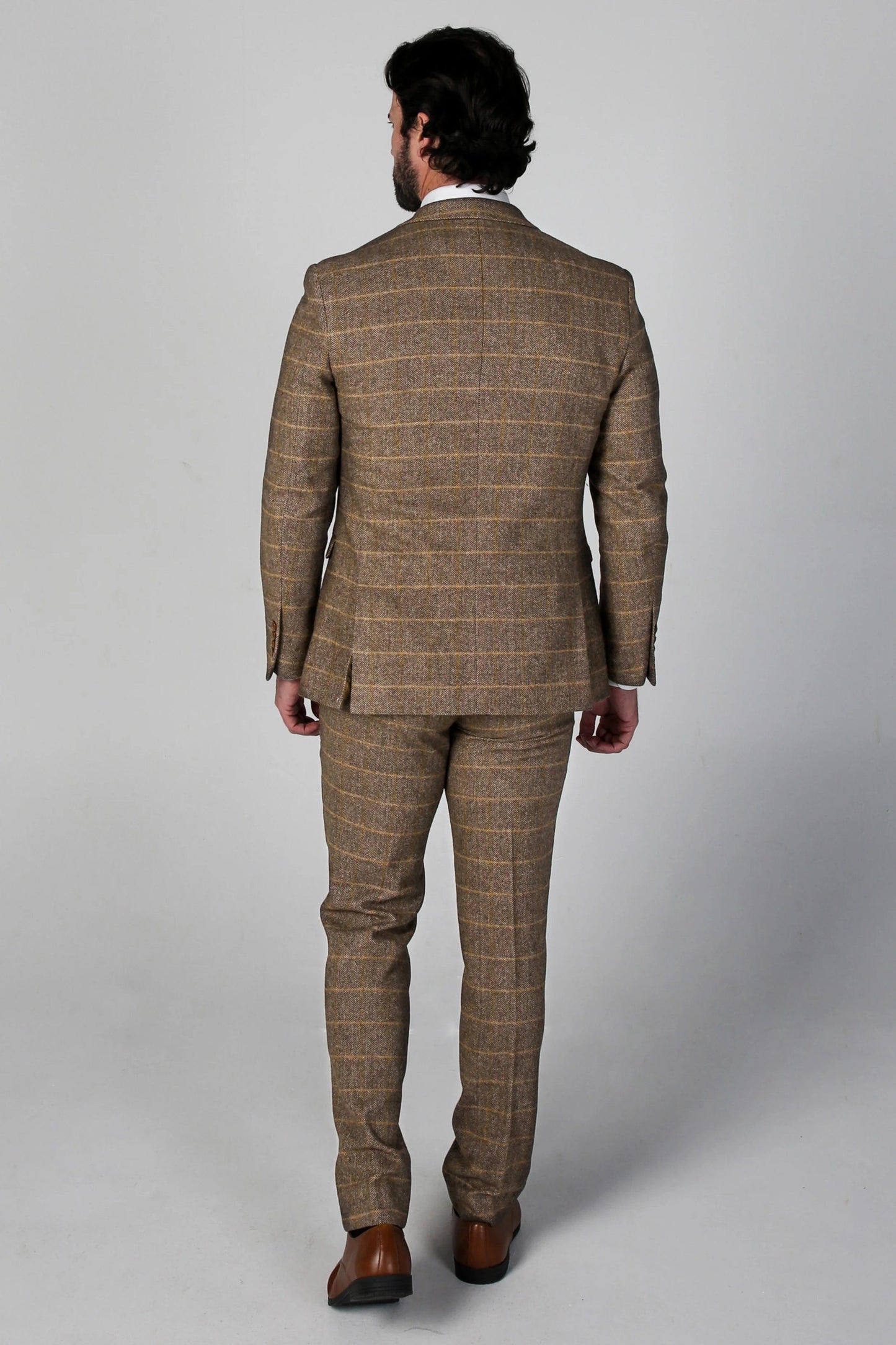 PAUL ANDREW HARRIS BROWN TWEED 3-PIECE SUIT