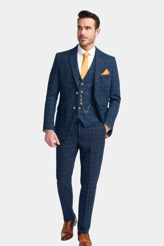 Cavani Cody Navy Tweed Check 3-Piece Suit