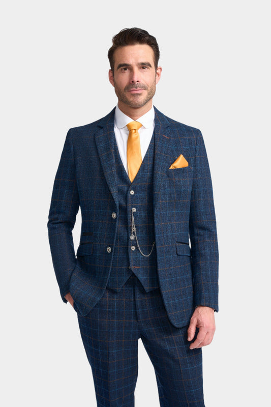 Cavani Cody Navy Tweed Check 3-Piece Suit