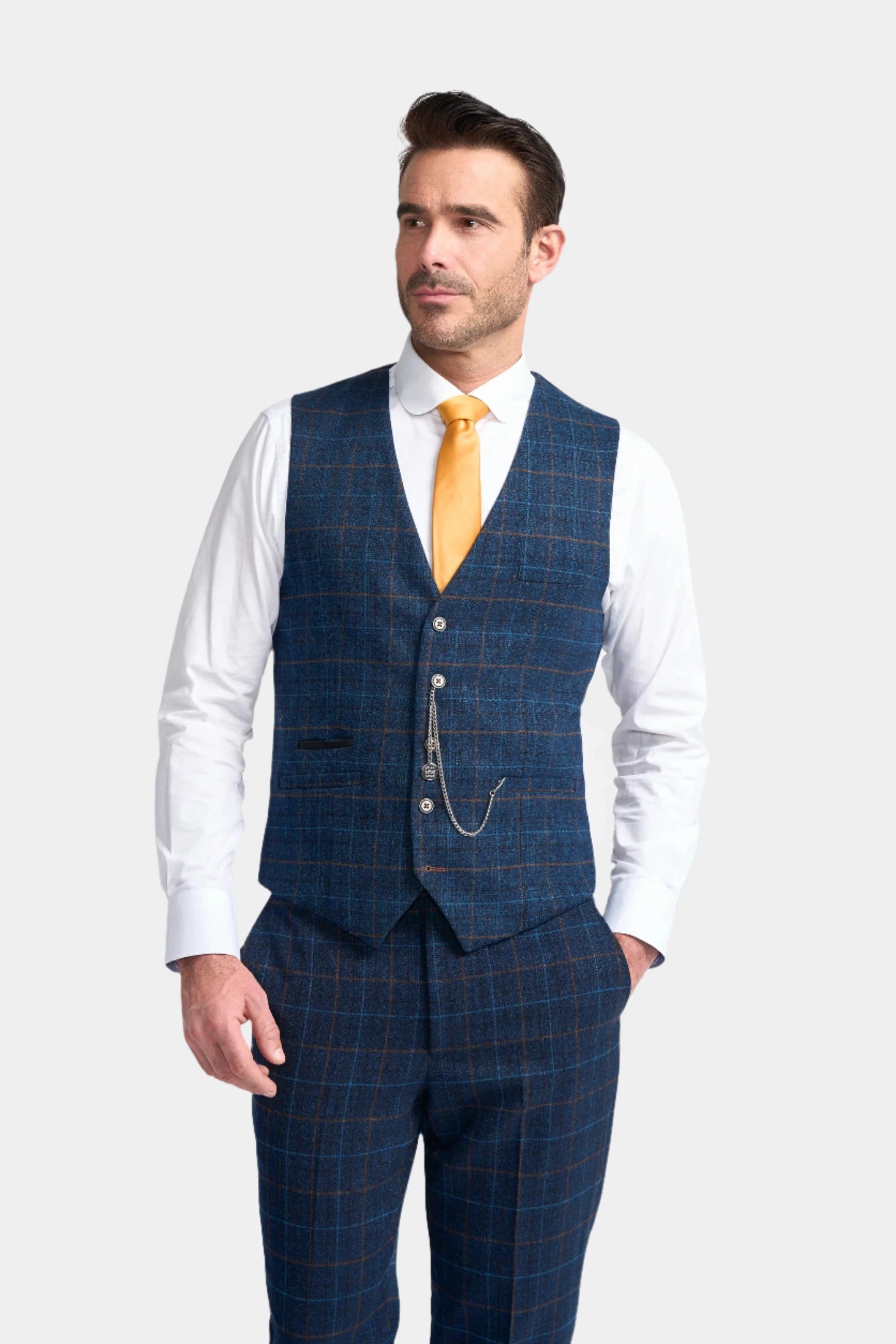 CODY NAVY TWEED CHECK 3-PIECE SUIT