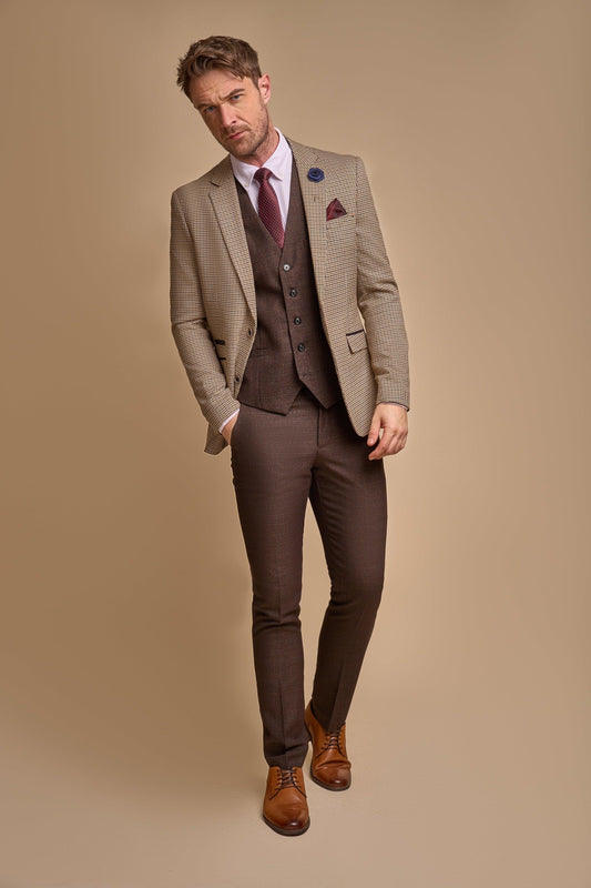 Cavani Elwood Houndstooth With Caridi Brown 3-Piece Suit