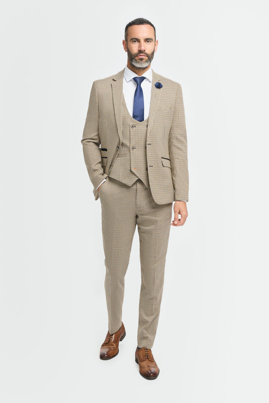 Cavani Elwood Tan Houndstooth 3-Piece Suit