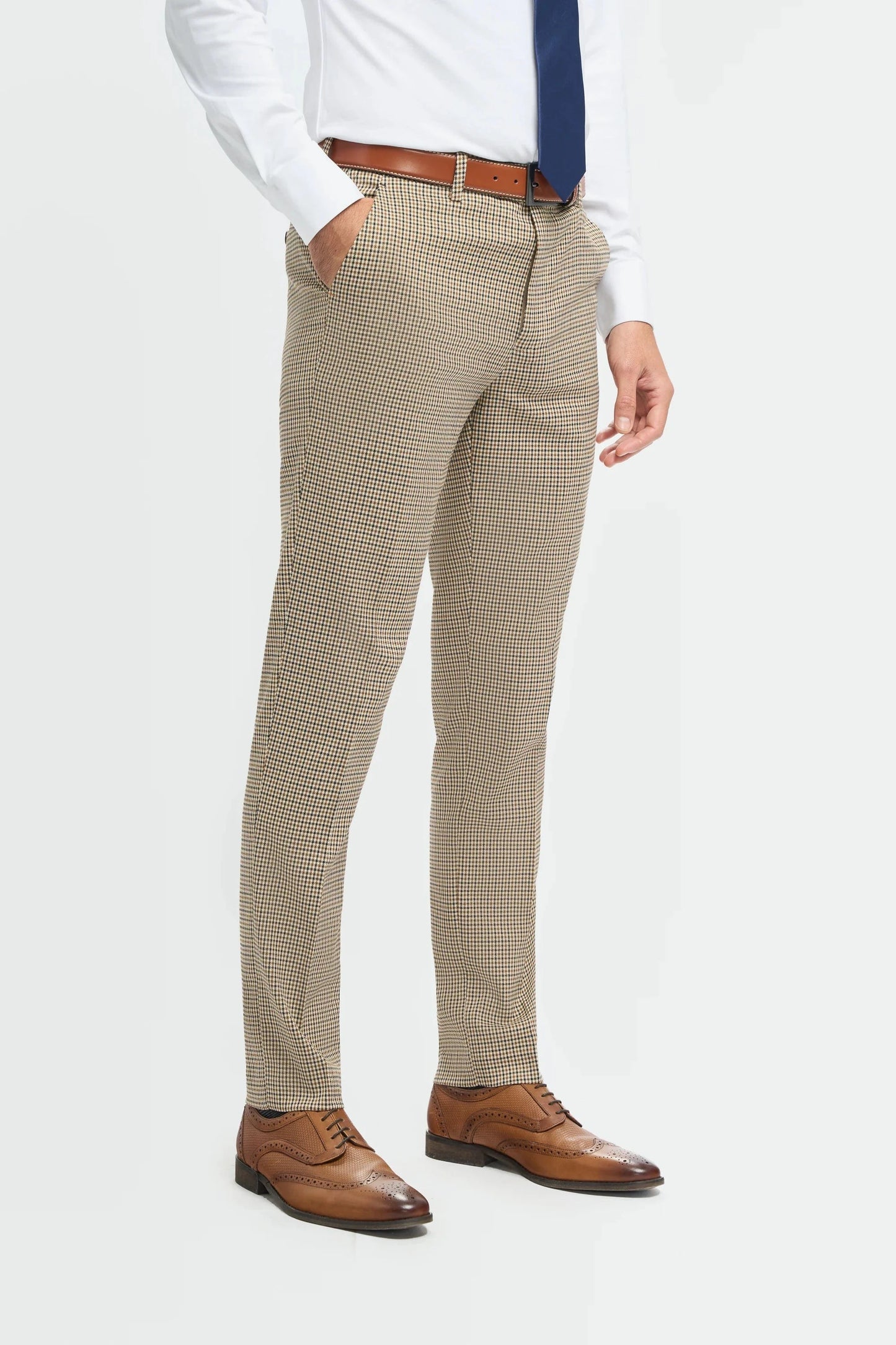 Cavani Elwood Tan Houndstooth 3-Piece Suit