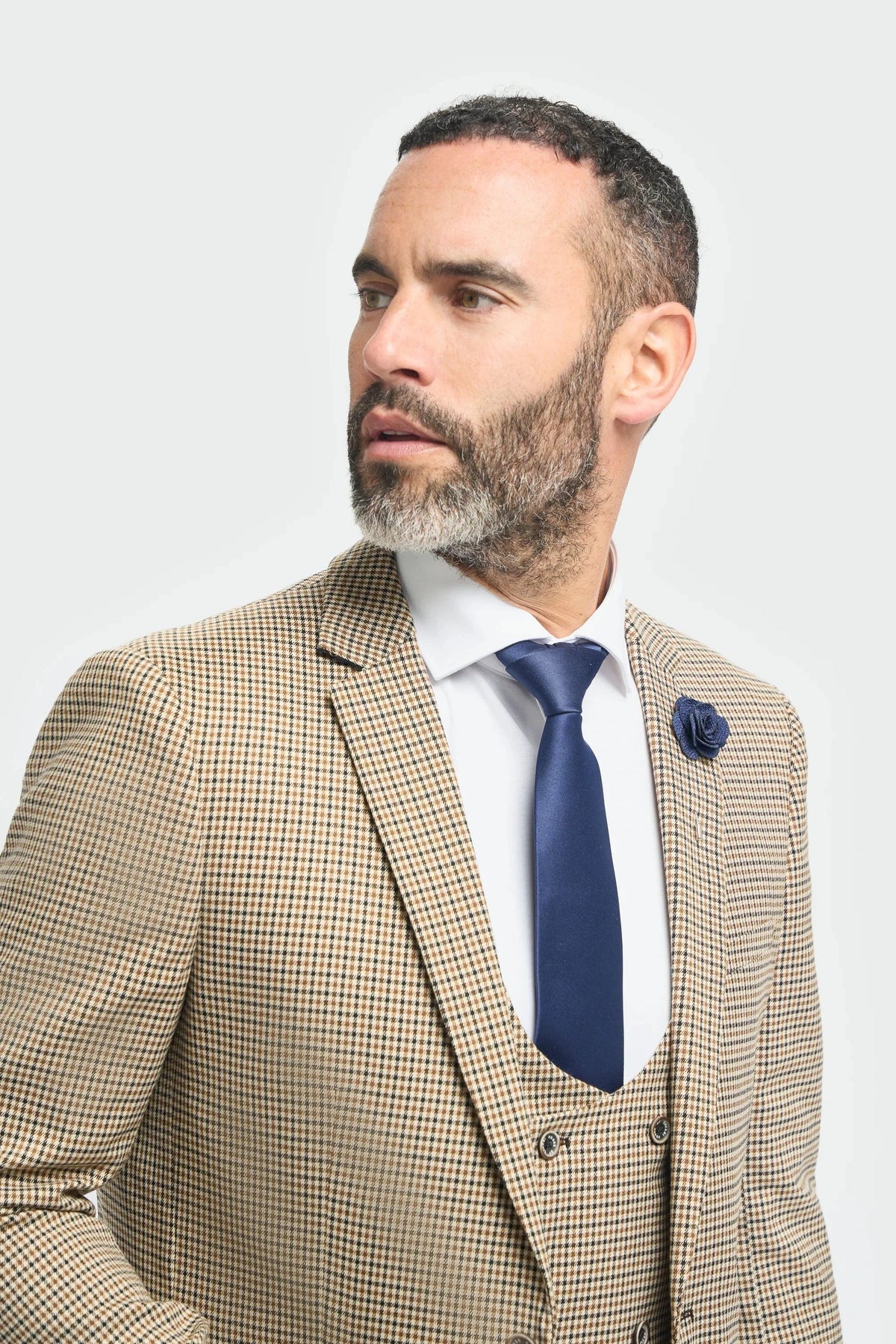 Cavani Elwood Tan Houndstooth Three Piece Suit