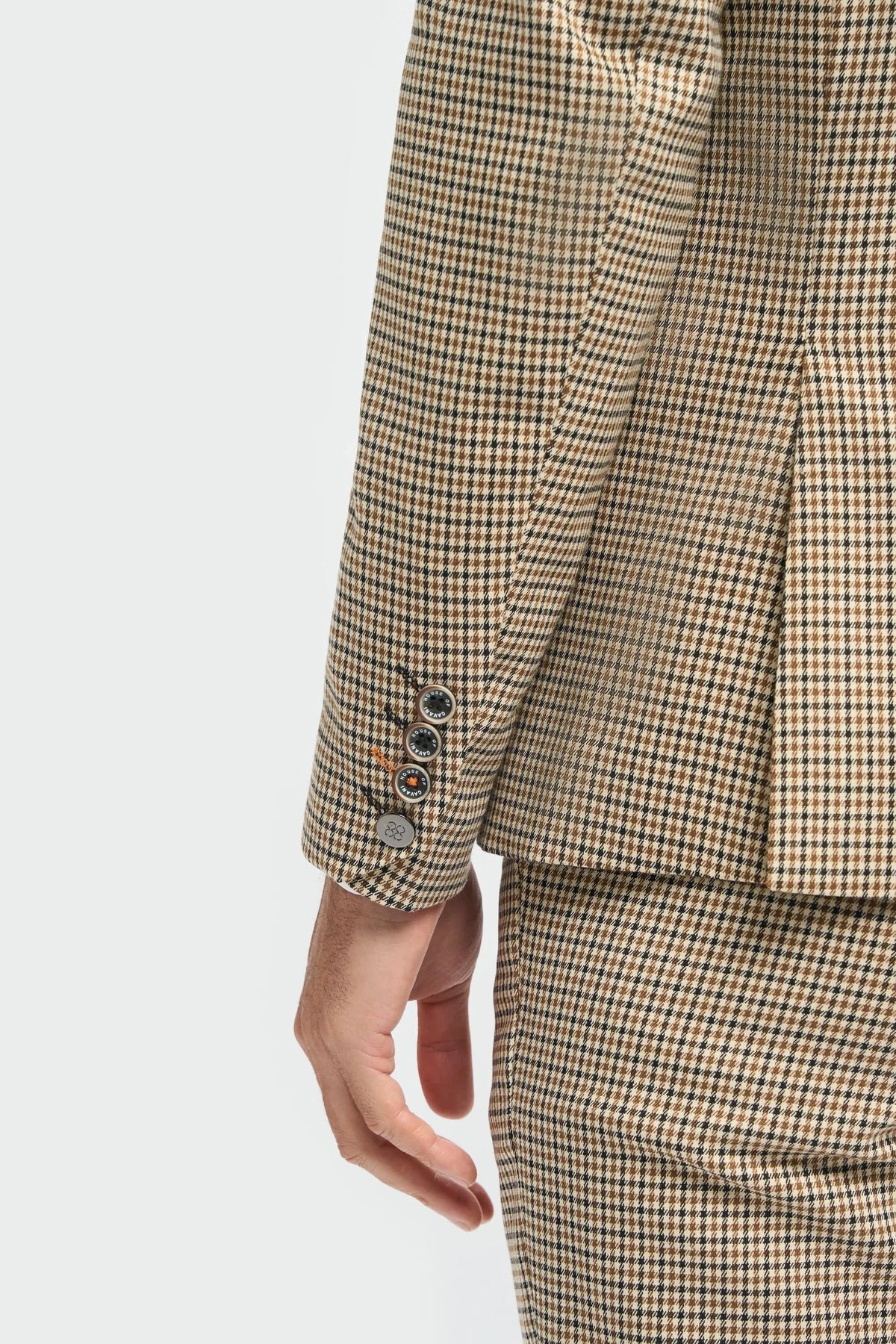 Cavani Elwood Tan Houndstooth Three Piece Suit