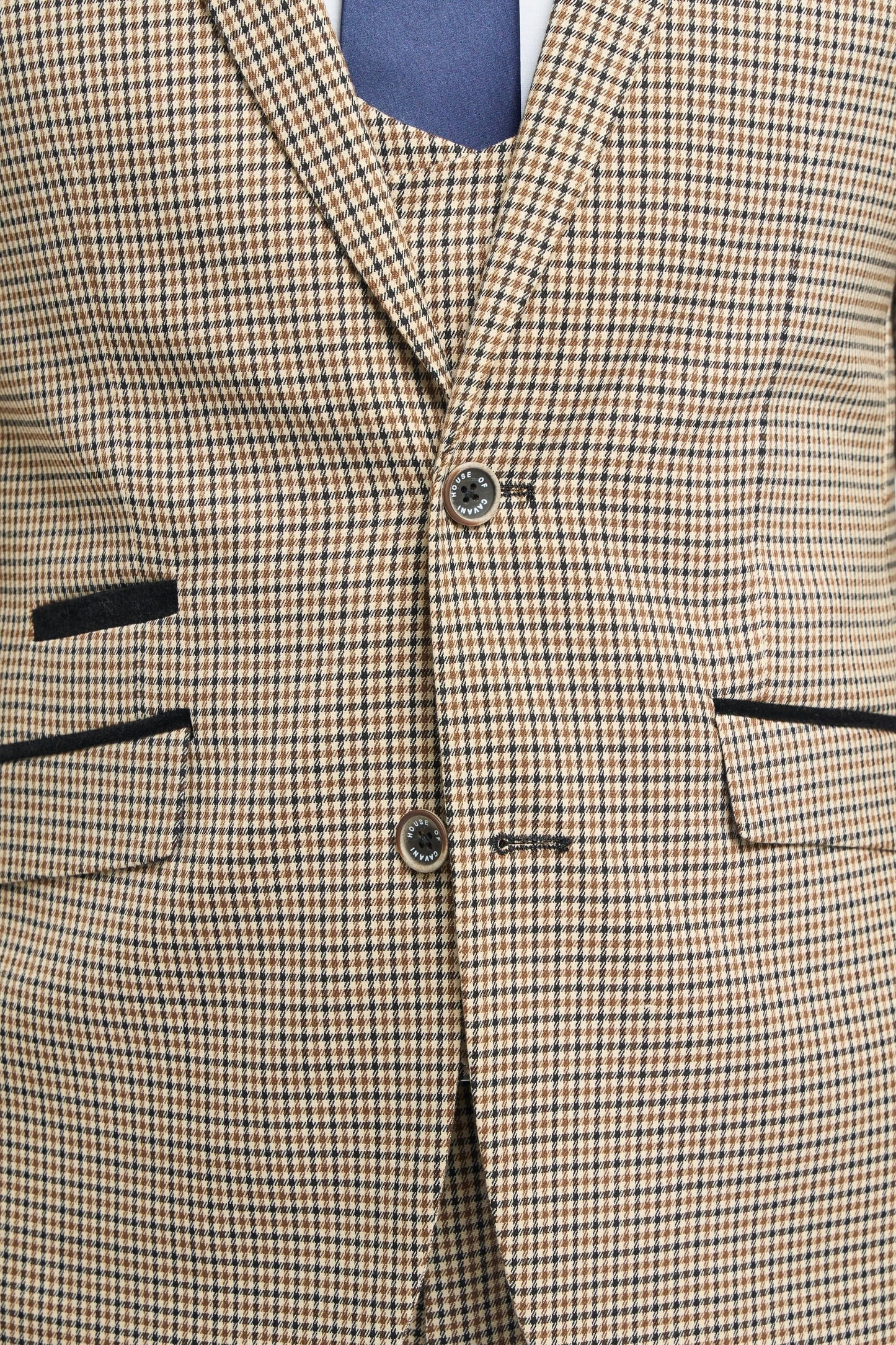 Cavani Elwood Tan Houndstooth 3-Piece Suit