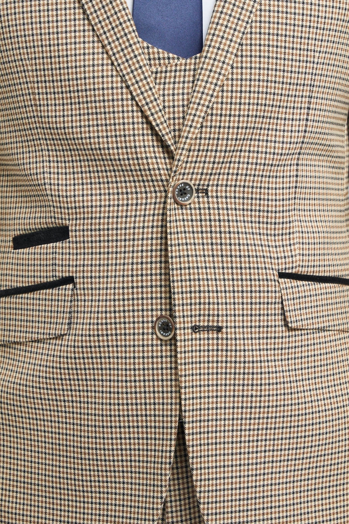Cavani Elwood Tan Houndstooth Three Piece Suit