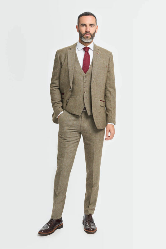 Cavani Gaston Sage Tweed Three Piece Suit