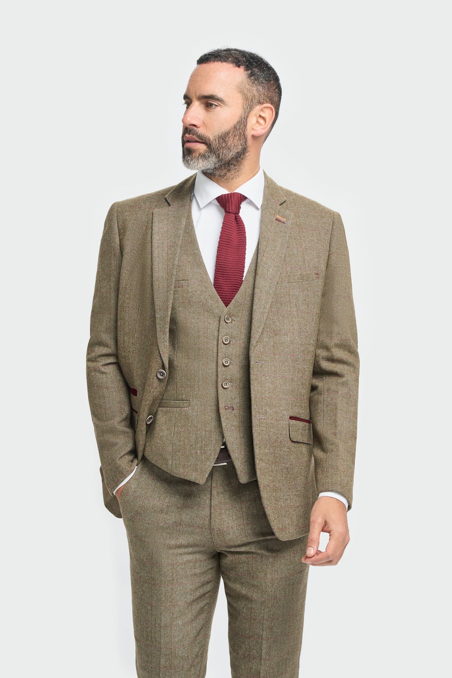 CAVANI GASTON SAGE TWEED 3-PIECE SUIT