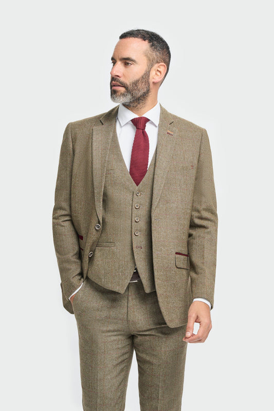 Cavani Gaston Sage Tweed Three Piece Suit