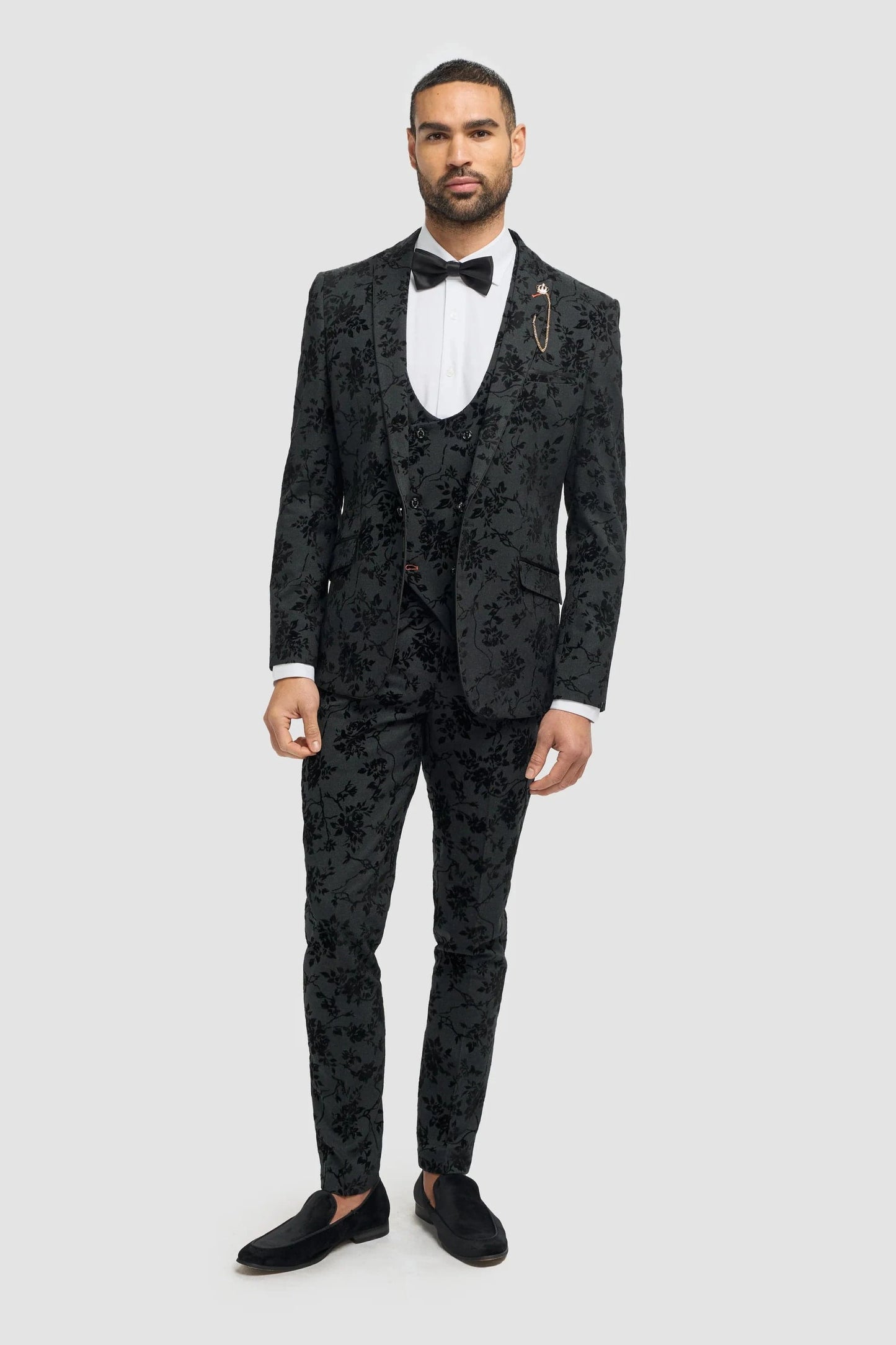 Cavani Georgi Black Floral 3-Piece Suit