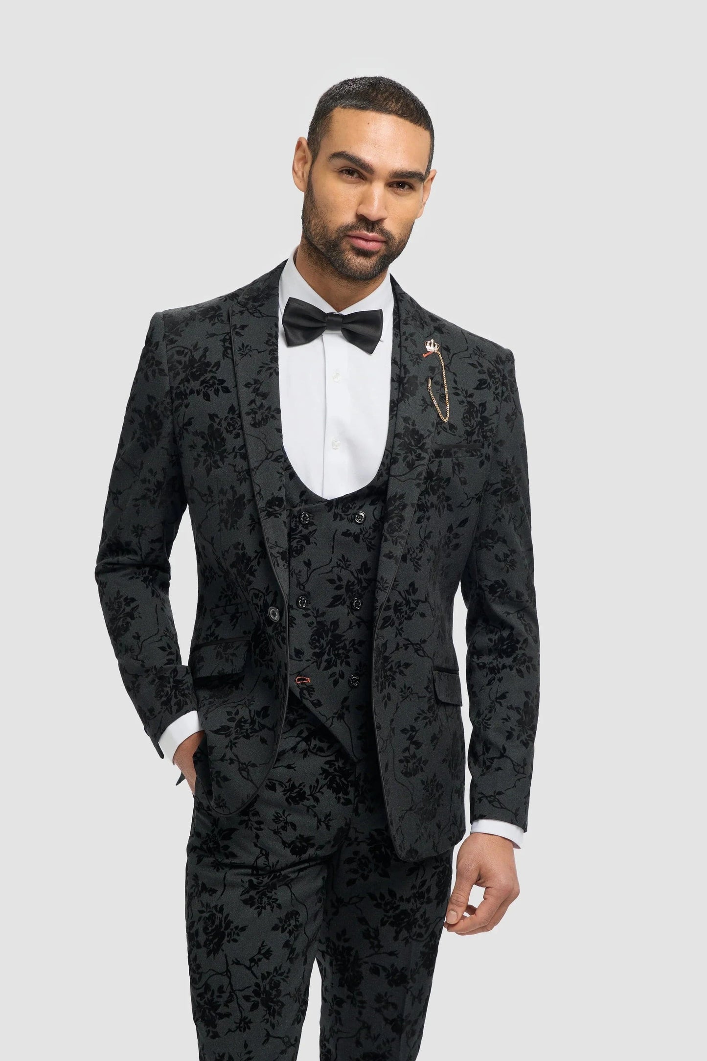 Cavani Georgi Black Floral 3-Piece Suit