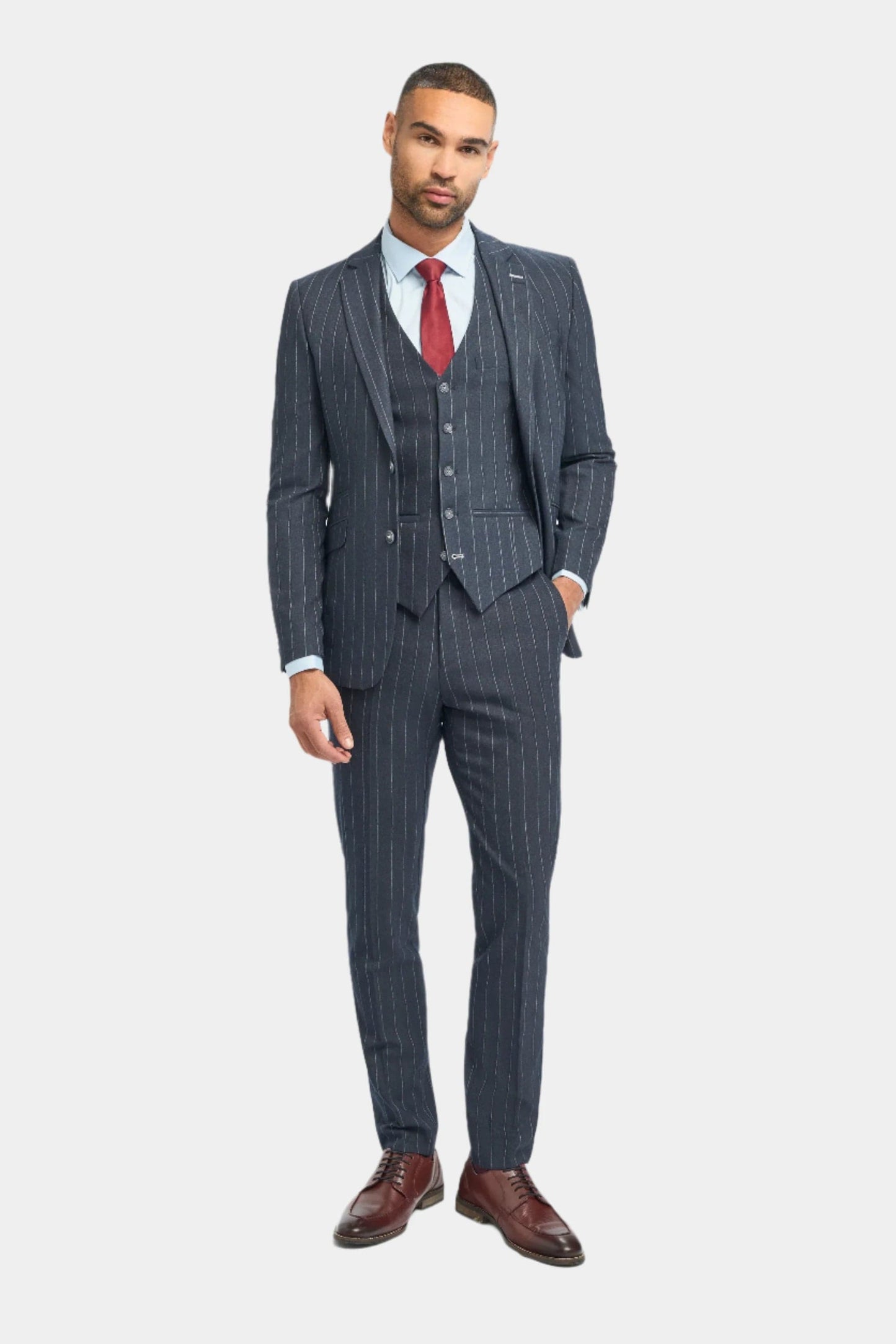 Cavani Invincible Navy Pinstripe 3-Piece Suit