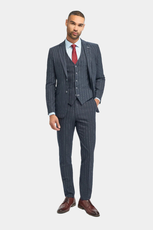 Cavani Invincible Navy Pinstripe 3-Piece Suit