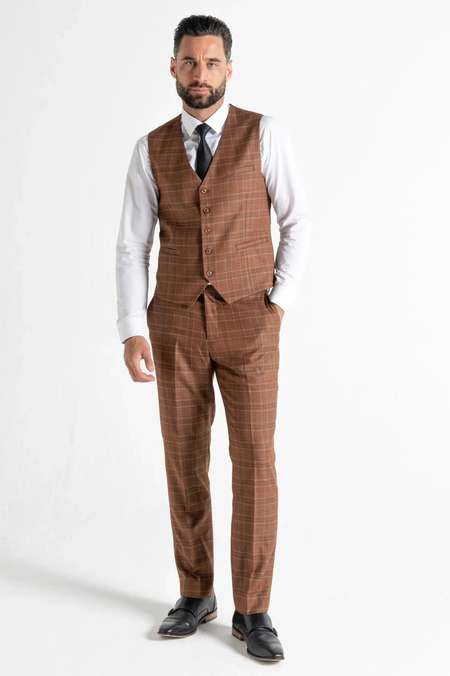 V2 CLASSIC KENSINGTON BRONZE & BLUE CHECK 3-PIECE SUIT