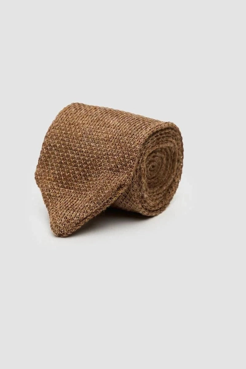 Cavani Light Brown Knitted Tie and Pocket Square Set