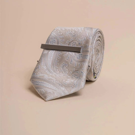 Cavani Light Grey Paisley Tie Set