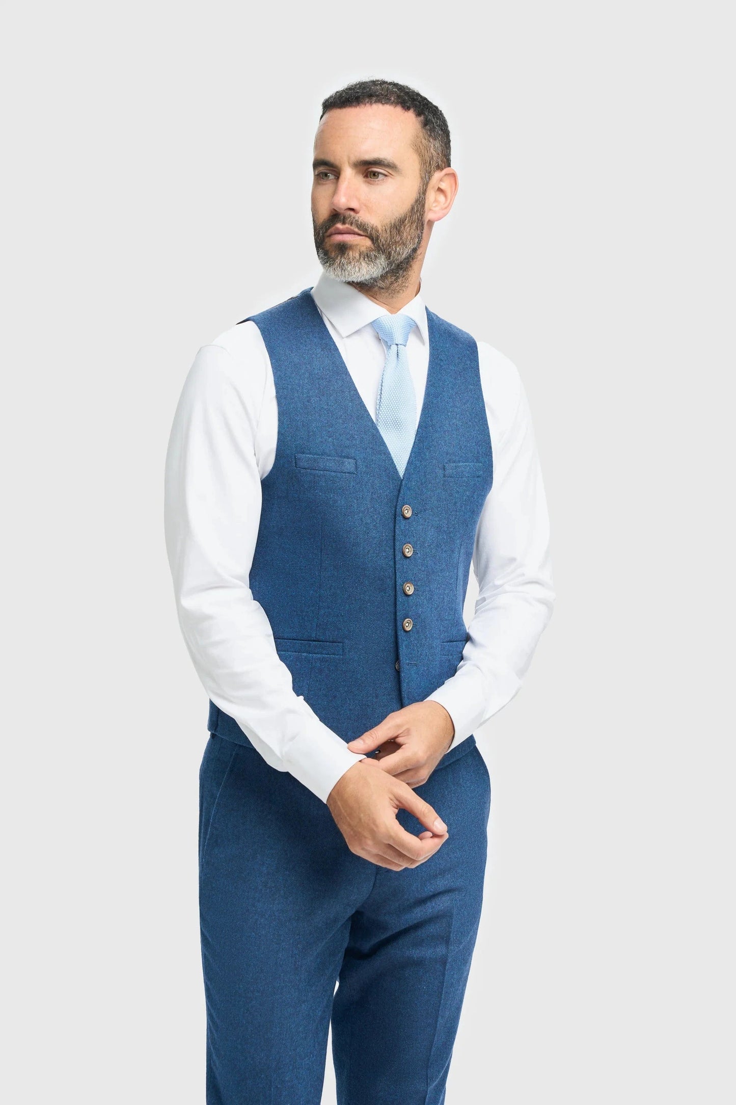 CAVANI ORSON BLUE TWEED 3-PIECE SUIT