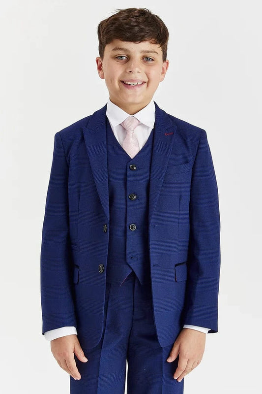 Paul Andrew Mark Blue Check Boys 3-Piece Suit