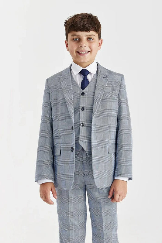 Paul Andrew Mark Sky Blue Check Boys 3-Piece Suit